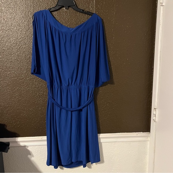 Blue Short Open Sleeve Knee Length Dress with Tie for Waist, Size 3X - Picture 5 of 5